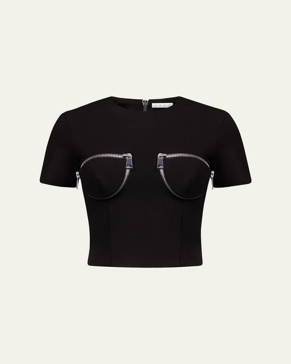 Zipper Bustier Cup Crop T-Shirt